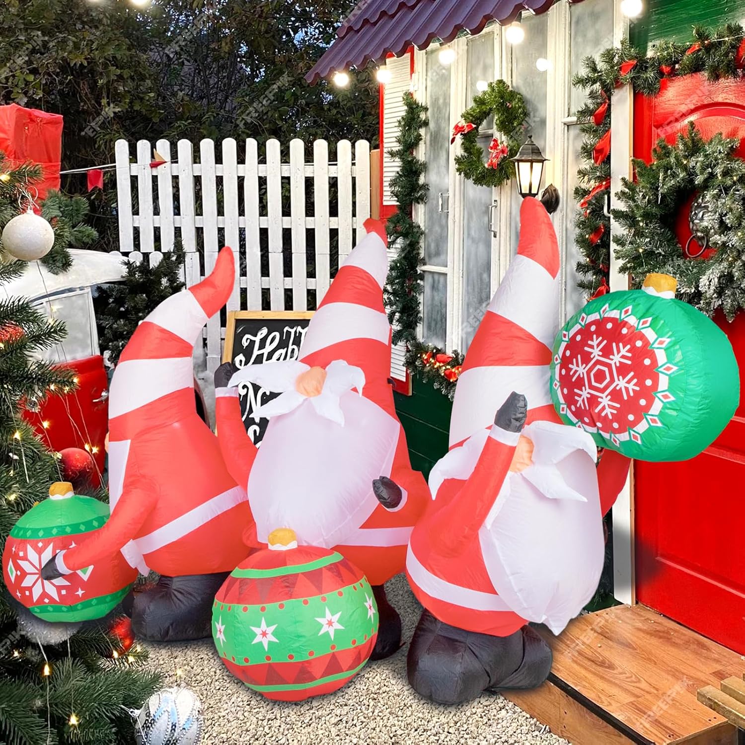 Morejoy Gnomos inflables de Navidad de 6.3 pies  Decoración inflable de Navidad al aire libre  Decoración de Navidad al aire libre con luces LED