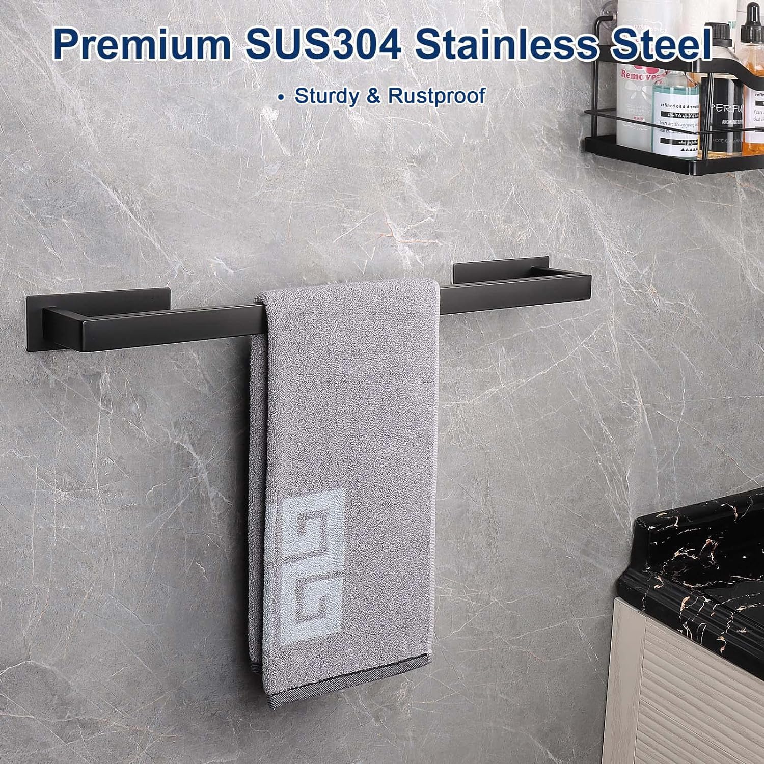 NearMoon Toallero de baño autoadhesivo cuadrado de acero inoxidable, estante de pared para colgar en el colgador adhesivo, estilo contemporáneo, sin