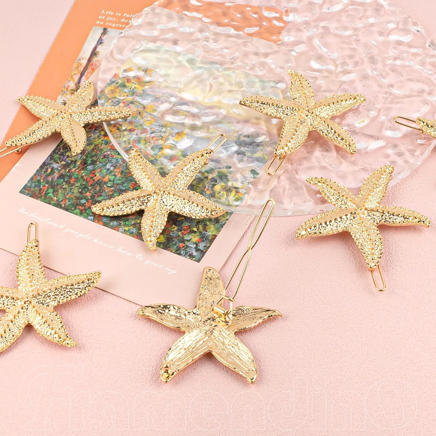 Framendino, Paquete de 8 pinzas para el cabello de estrella de mar, horquilla de sirena para mujeres y niñas, color dorado