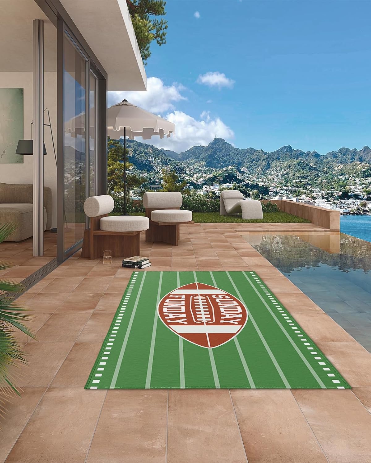 Outdoor Rug Carpet Waterproof 6×9 ft Area Rug, Football Green Large Floor Mat for Patio Balcony Living Room Backyard Picnic Beach RV Camping Rug