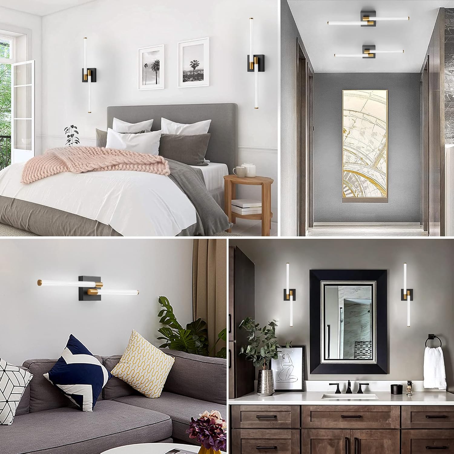 PENACINY Lámpara de tocador de 24 pulgadas, color negro y dorado, lámpara de pared LED moderna de acrílico para baño, dormitorio, sala de estar
