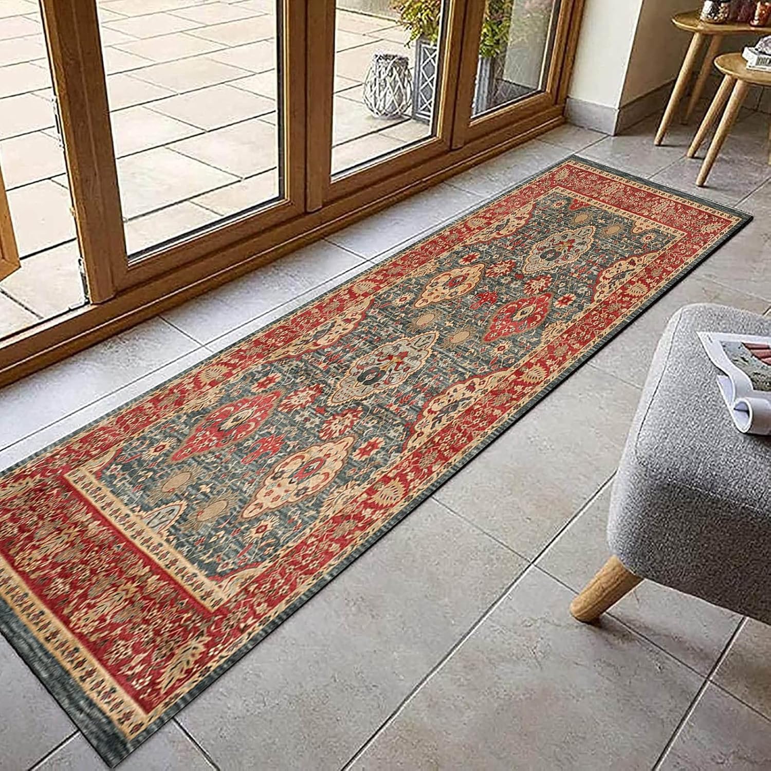 Alfombras largas para pasillo, alfombra de pasillo rojo retro con respaldo antideslizante, alfombra de pasillo de 39.4 in, 4.9 ft, 98.4 in, 118.1