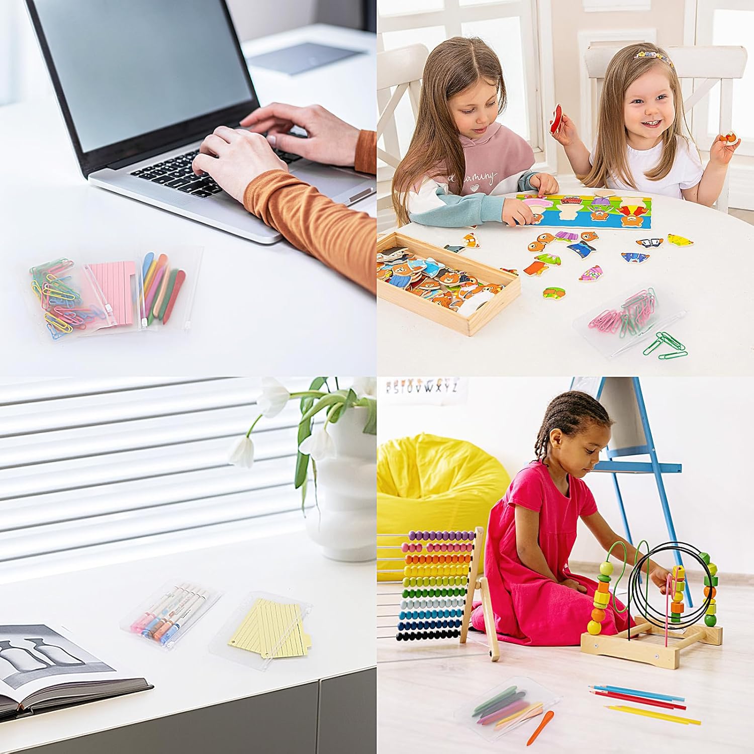 24 bolsillos para carpeta, tamaño A6, 6 agujeros, carpetas con cremallera, impermeables, de PVC, bolsas de archivador (transparente)