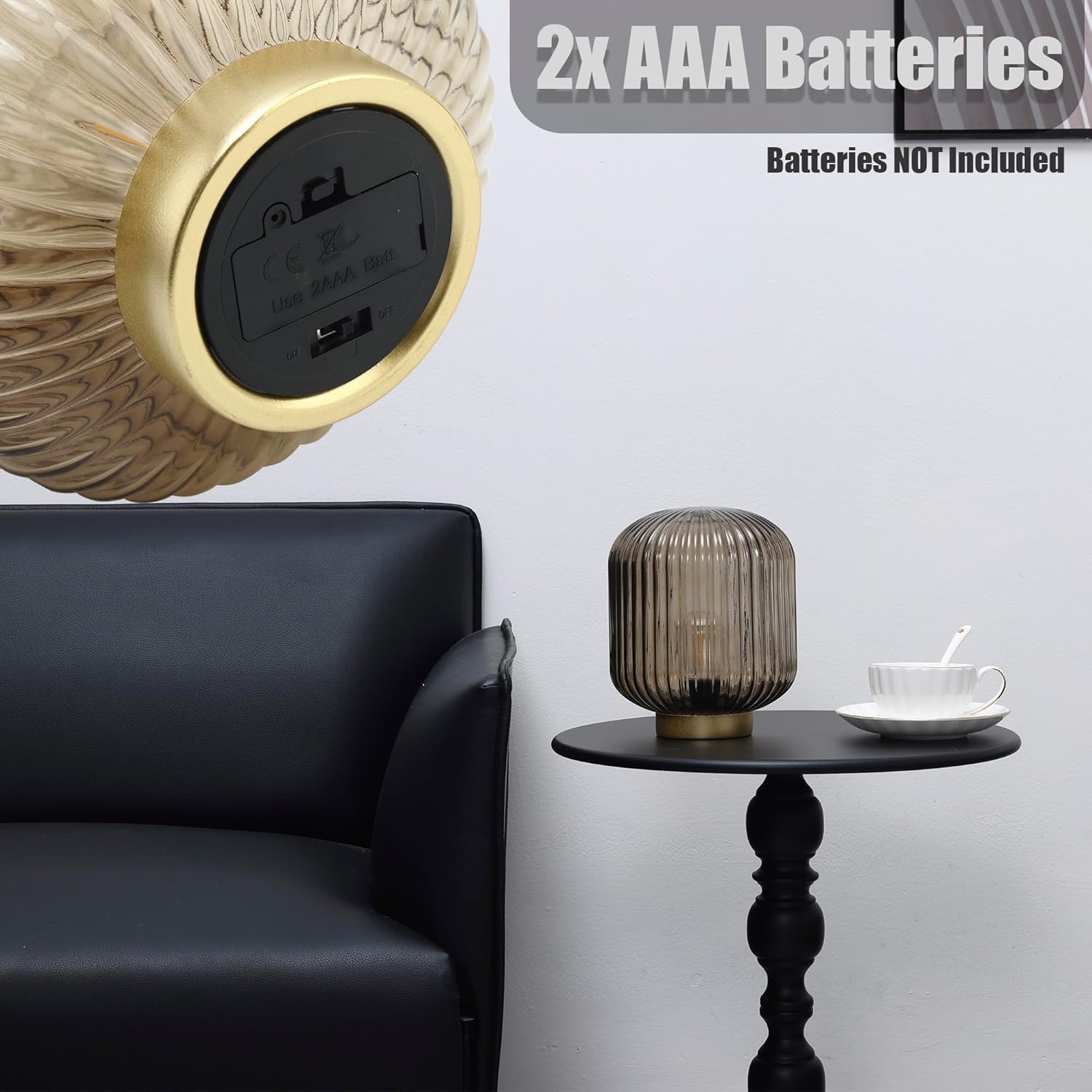 Lámpara a pilas, pequeña lámpara de mesa con bombilla LED, lámpara de cristal decorativa inalámbrica para dormitorio, sala de estar, pasillo, color