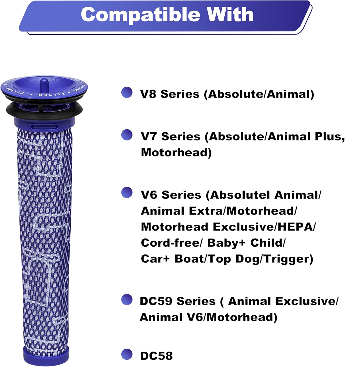 Paquete de 3 prefiltros compatibles con aspiradoras inalámbricas Dyson V6, V7, V8, DC58, DC59, DC61, DC62 Absolute Animal  Sustituye la pieza #