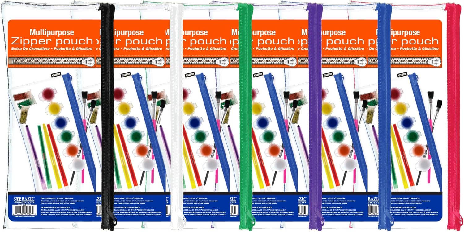 BAZIC – Estuche para lápices de 3 anillos con agujeros de anillos reforzados con remaches, color transparente de 11 x 5 pulgadas, bolsa con
