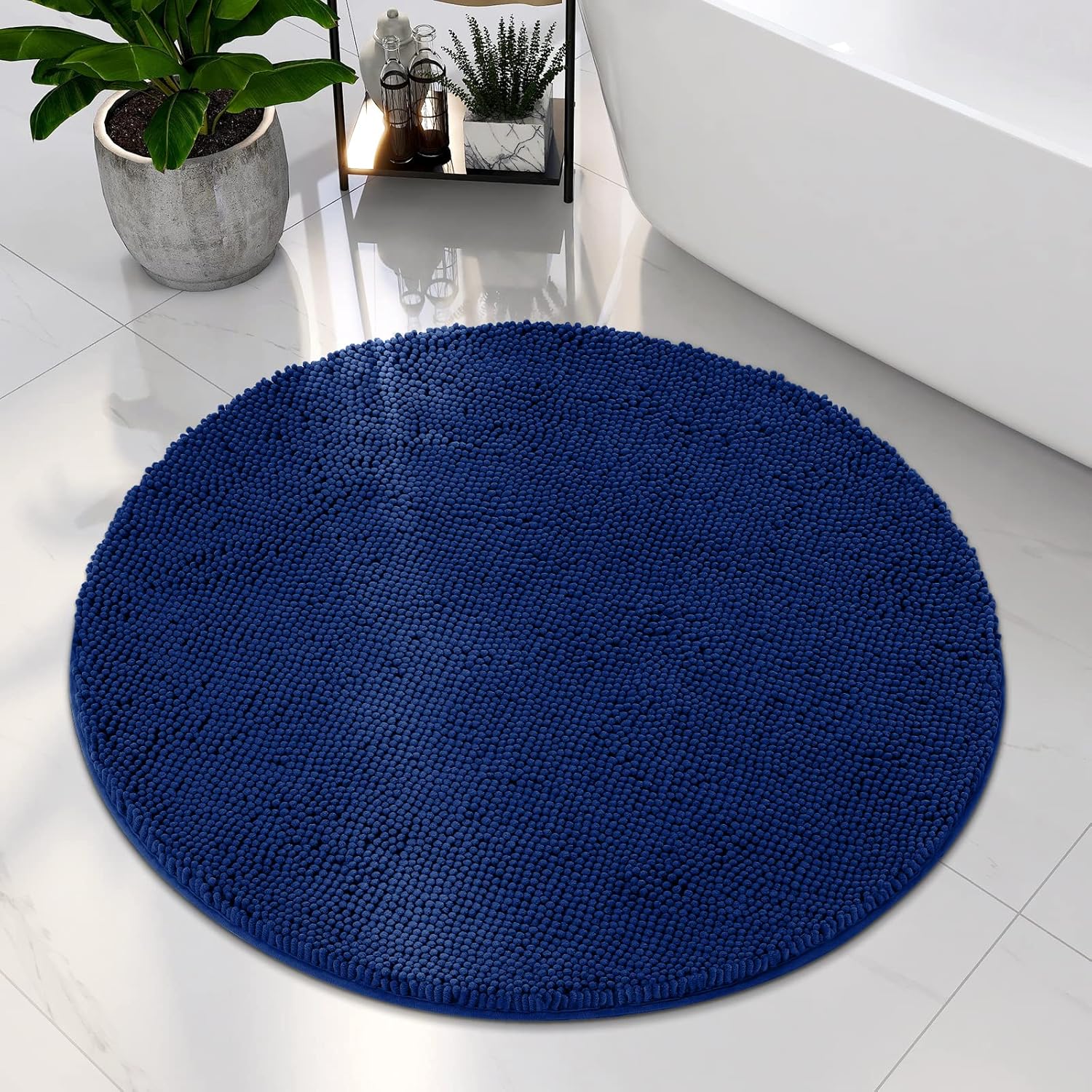 HOMEIDEAS Alfombra de baño redonda, felpilla de lujo, extra suave y absorbente, antideslizante, lavable a máquina (azul marino, 3 pies)