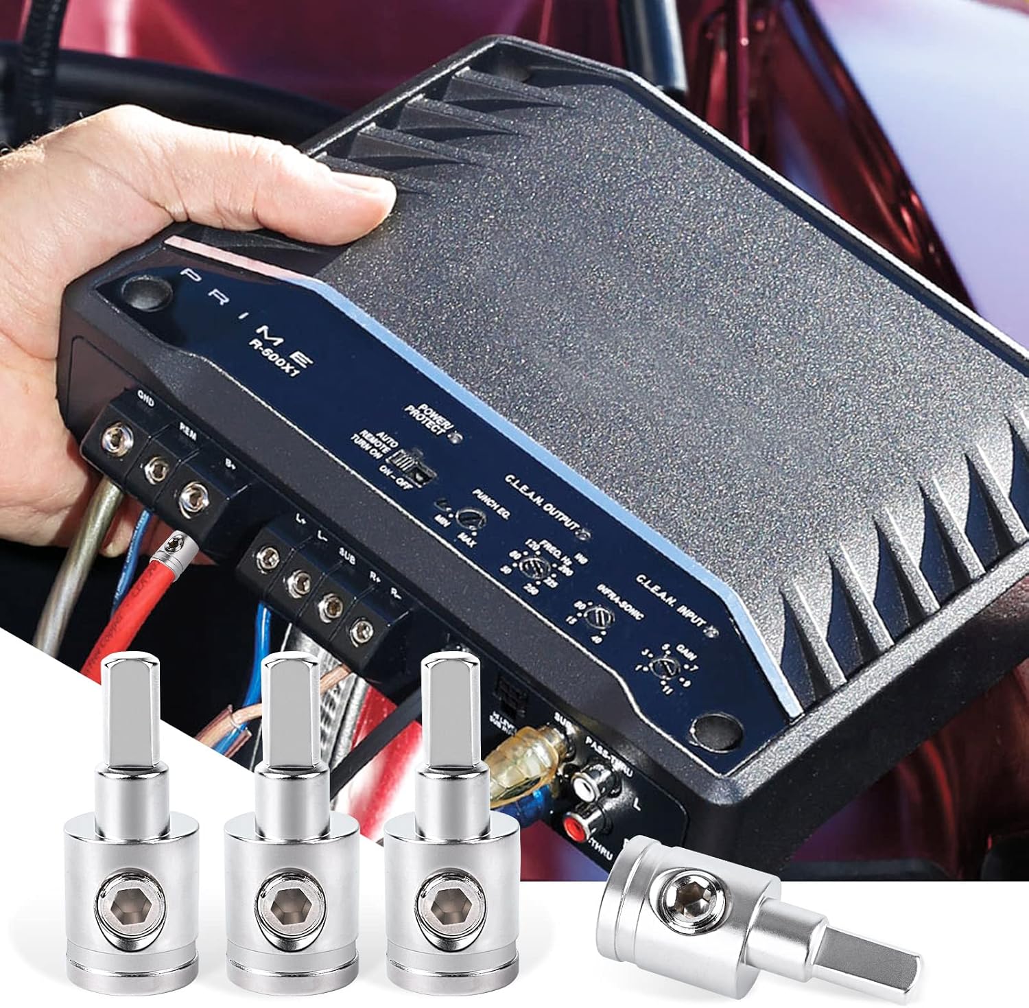 Reductor de entrada de amplificador calibre 0 a 4 (4 piezas) Audio estéreo para automóvil AWG Pin Power Reductor de cable de tierra 4PCS..