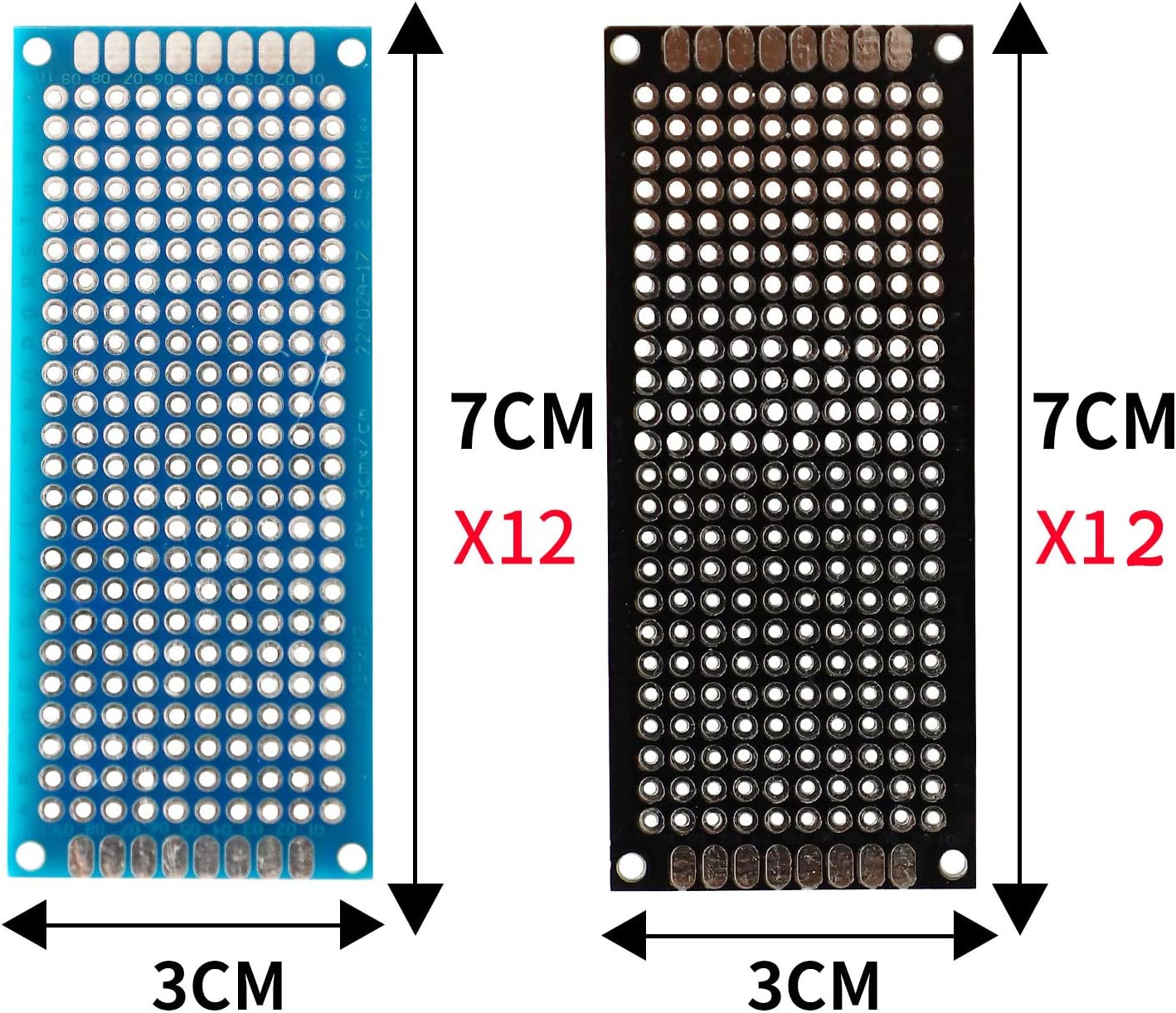 Kit de prototipo de placa PCB de doble cara, 24 unidades, 1.2 x 2.8 in, 2 tamaños, azul y negro, placa de circuito impreso universal de 2 colores