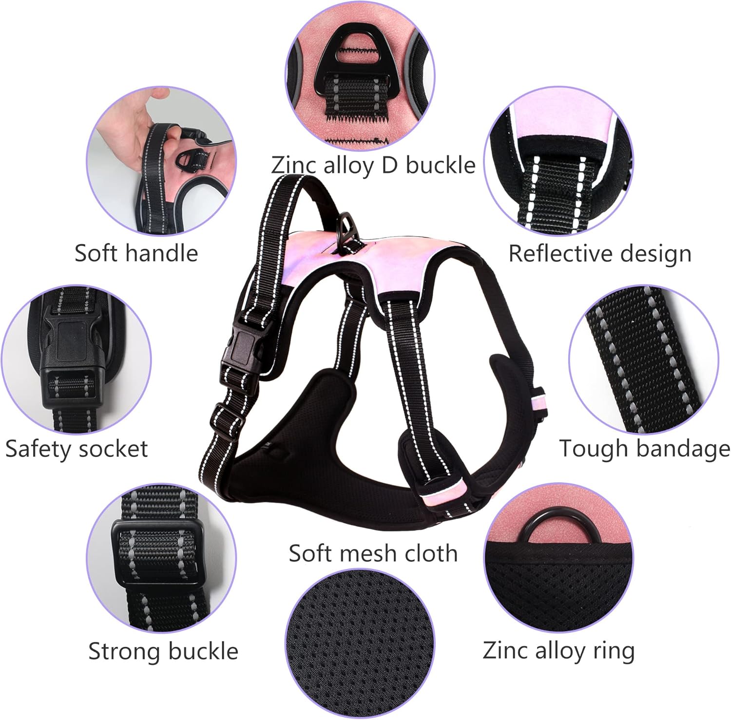 Arnés para perros medianos, grandes y pequeños, sin tirones, fácil de poner, chaleco de seguridad de cuero ligero para perro, clip frontal, arnés
