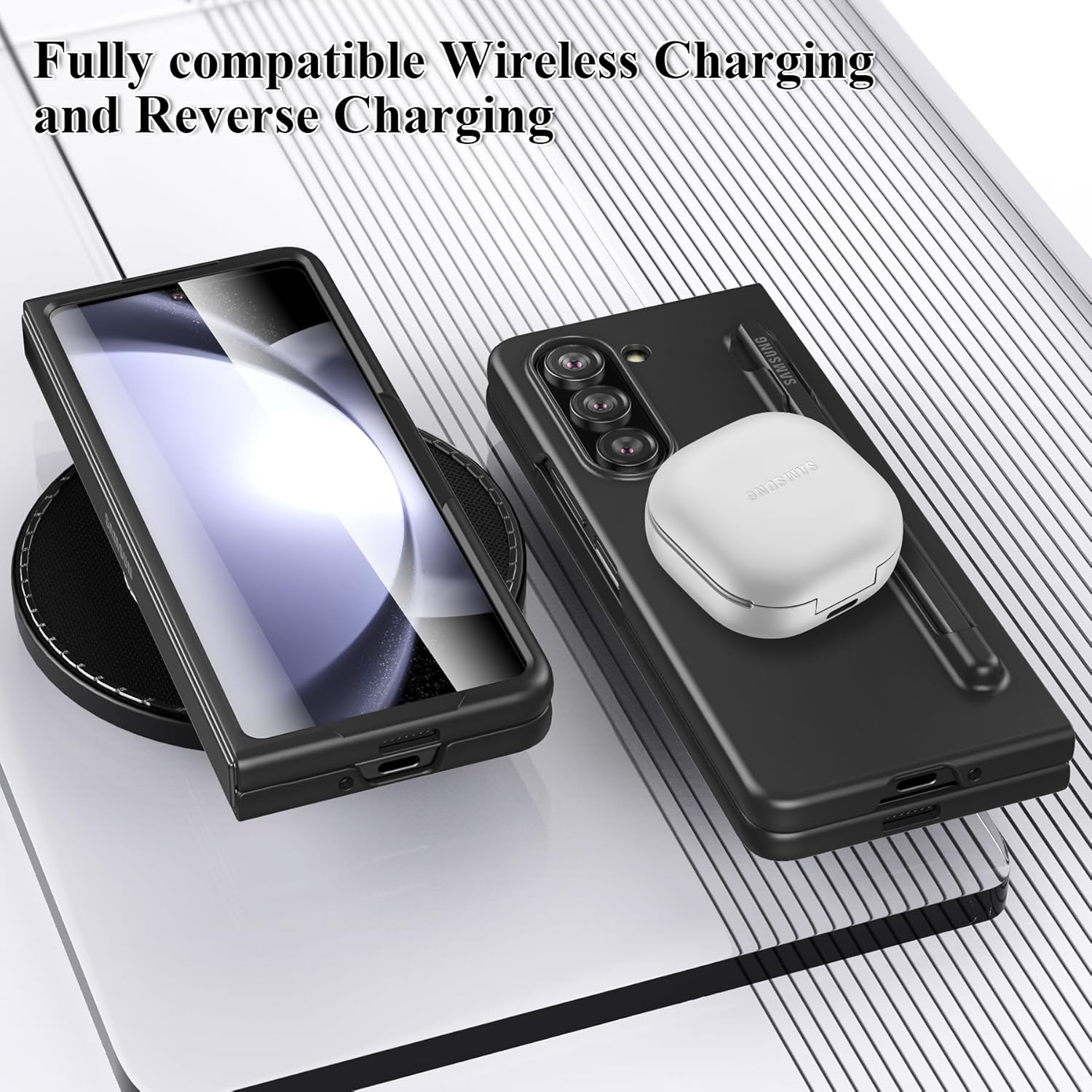 Foluu Funda delgada para Samsung Galaxy Z Fold 5 con soporte para bolígrafo y protector de pantalla frontal integrado, funda protectora de