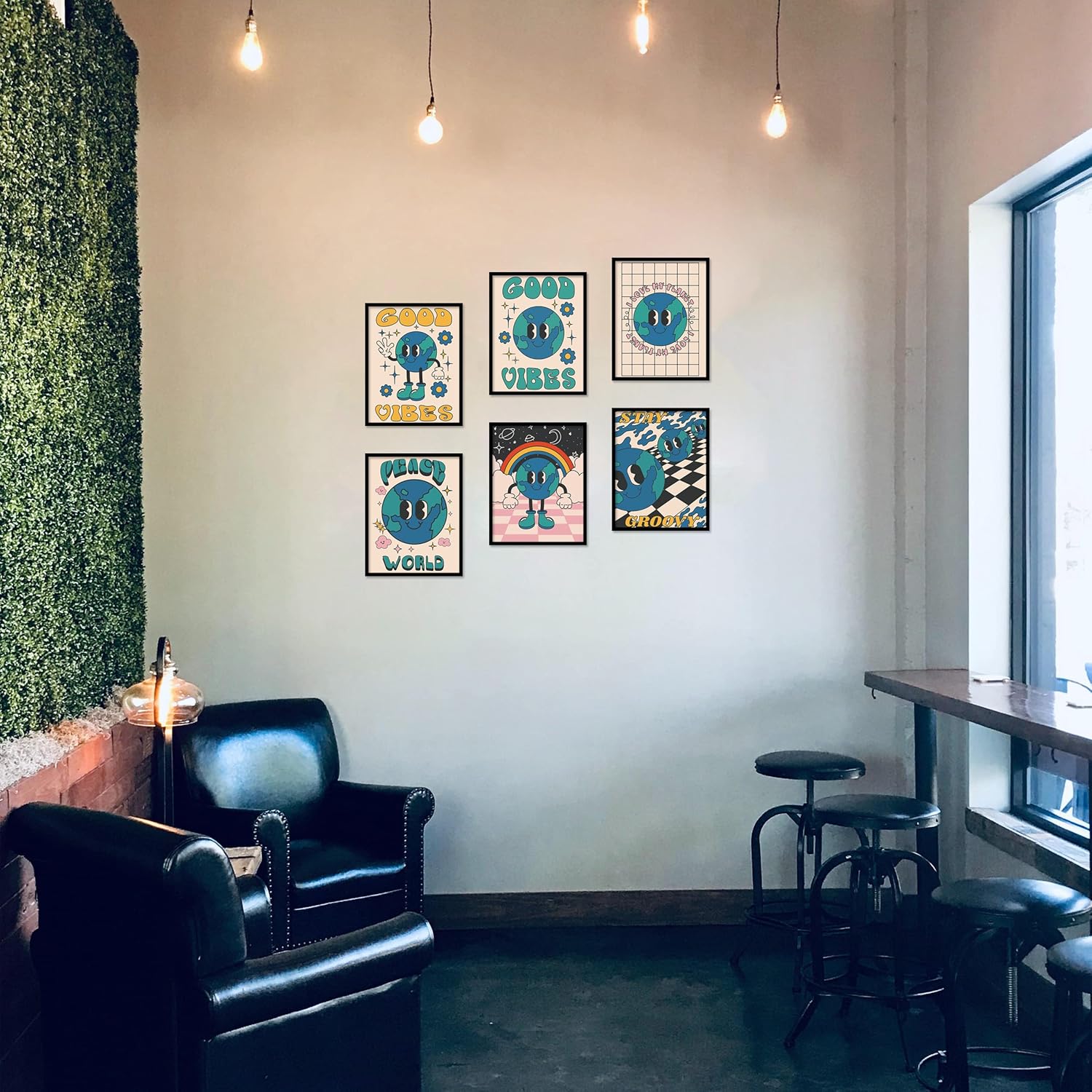 Juego de 6 impresiones de arte hippie para pared, estilo vintage, lienzo de flores hippie de los años 60 y 70, pósteres retro, abstracto,