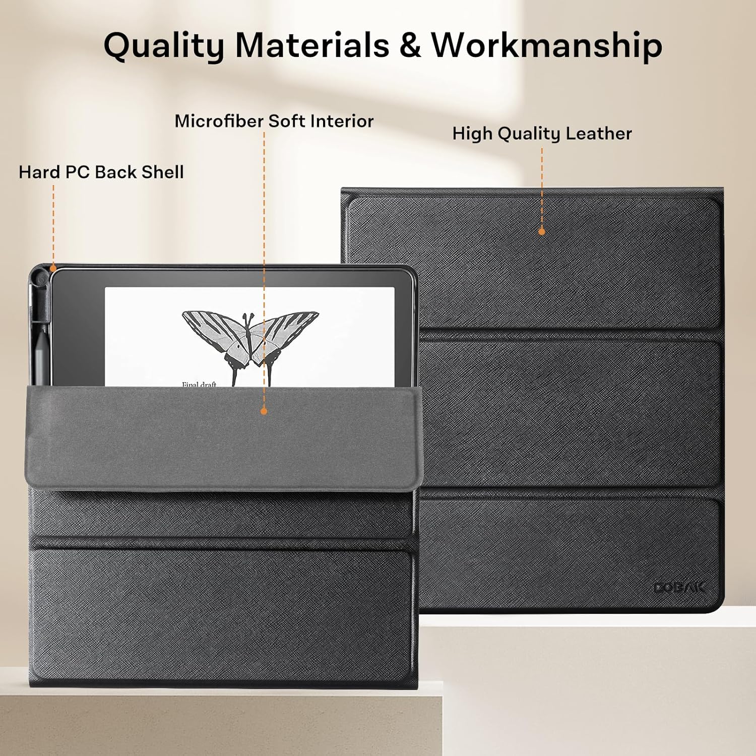 CoBak Funda con soporte para Kindle Scribe  Funda de piel prémium con soporte para bolígrafo, función de apagado y encendido automático y función de
