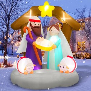 Decoraciones inflables de Navidad de 6 pies para decoración al aire libre, luces LED integradas, escena del nacimiento de Jesús, decoración de patio Decoraciones inflables de Navidad de 6 pies para decoración al aire libre, luces LED integradas, escena del nacimiento de Jesús, decoración de patio