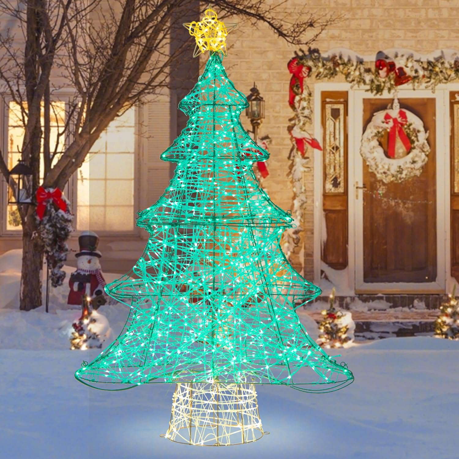 Tangkula Árbol de Navidad artificial iluminado de 4 pies, decoración de árbol de Navidad con 520 luces LED, estrella superior, cadena de luz