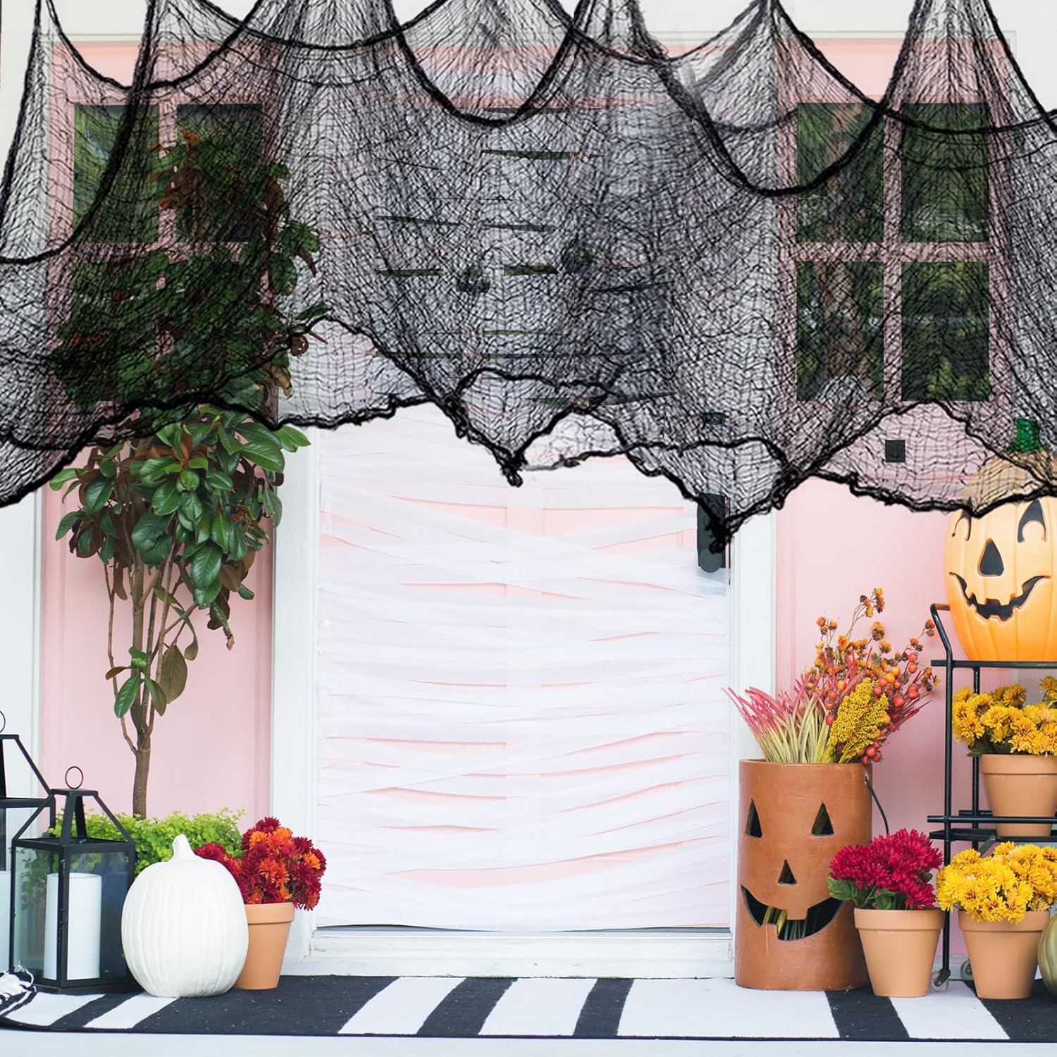 ZeeDix Paquete de 12 paños espeluznantes de Halloween de 30 x 75 pulgadas, decoración de Halloween, tela de gasa espeluznante para suministros de