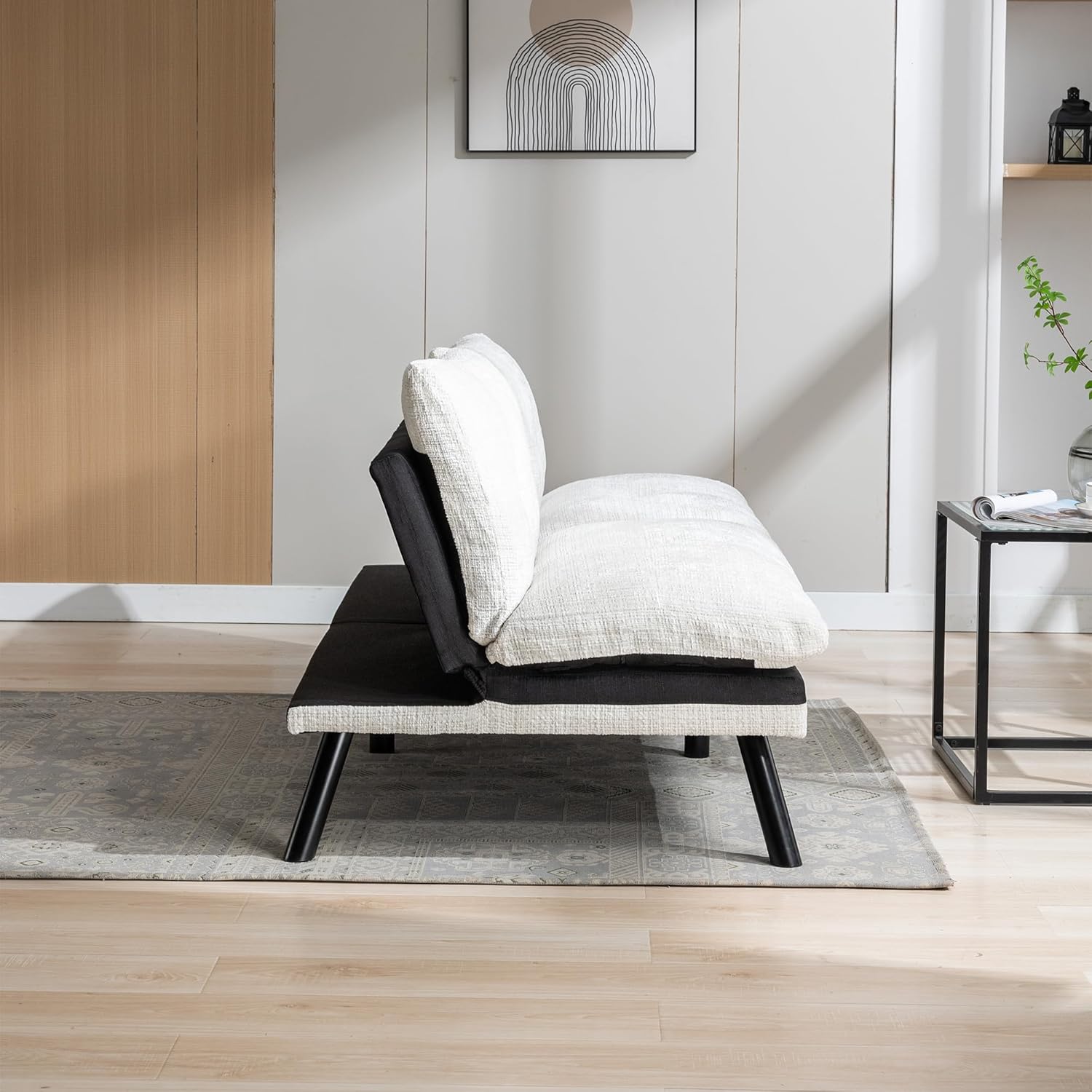 Anwick Sofá cama convertible ajustable, sofá biplaza futón con chenilla transpirable, patas de metal y salón ajustable, perfecto para espacios de