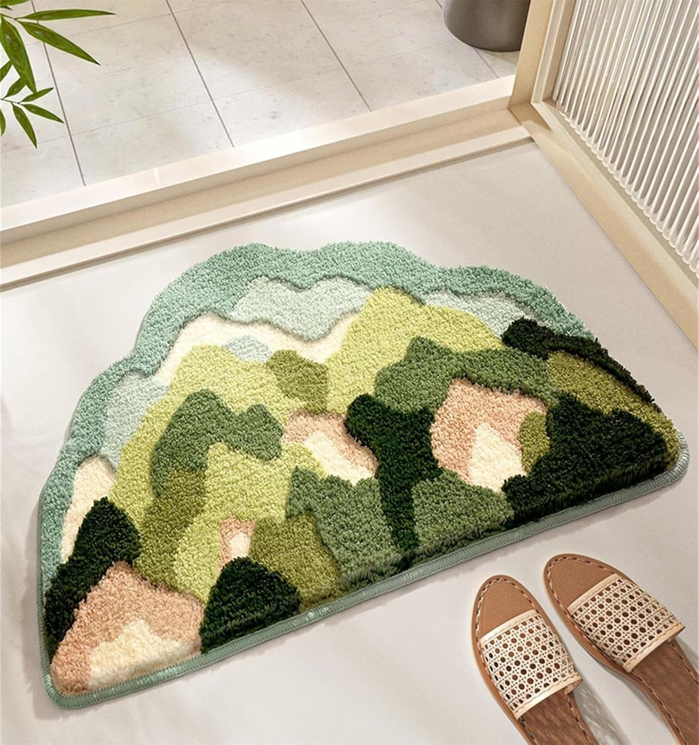 Tapetes de baño antideslizantes de 28 x 18 pulgadas, bonita alfombra de baño verde, absorbente de agua, alfombra de baño pequeña, decoración del
