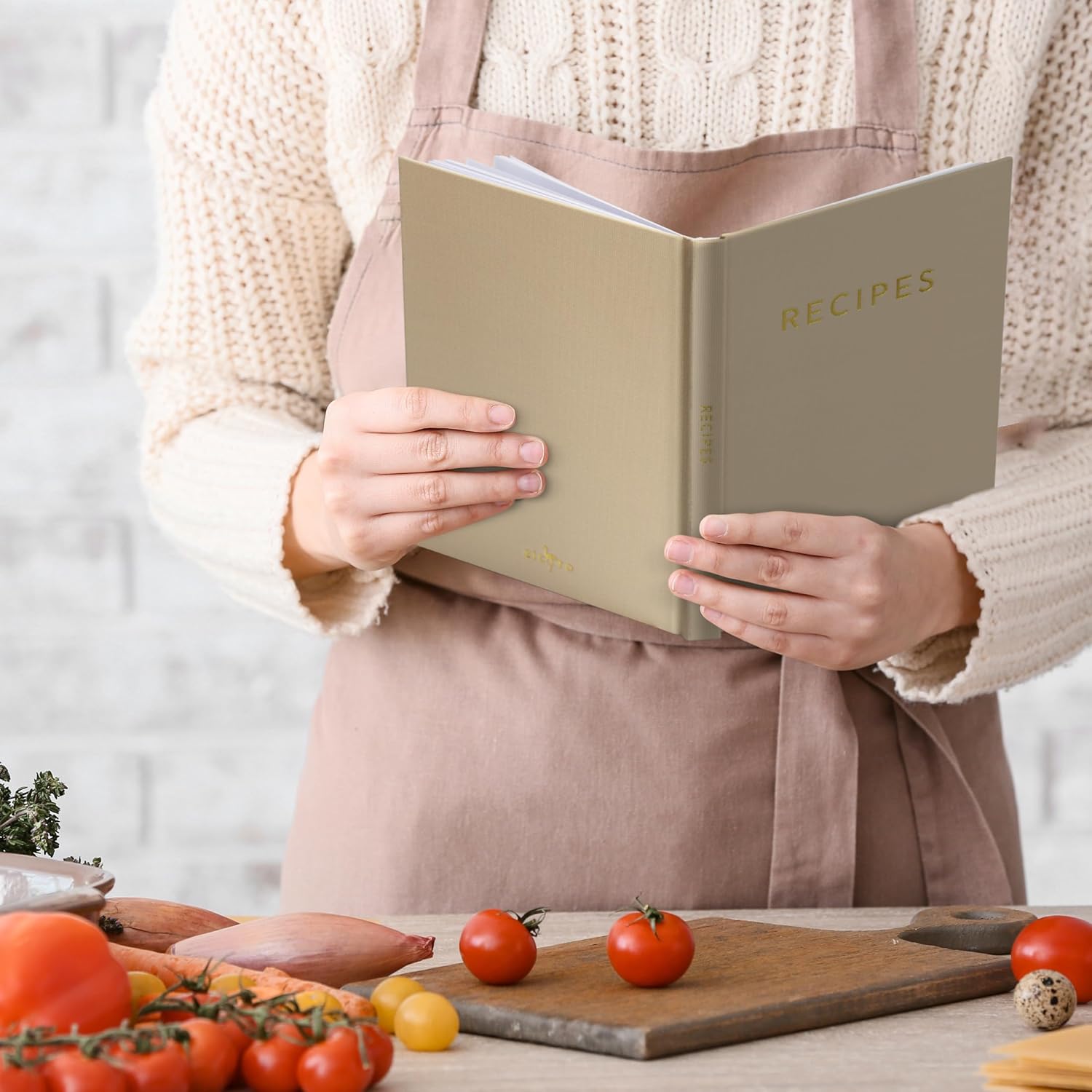 ZICOTO Libro de recetas estético en blanco con cubierta impermeable, el cuaderno de recetas perfecto para escribir en tus propias recetas, libro de