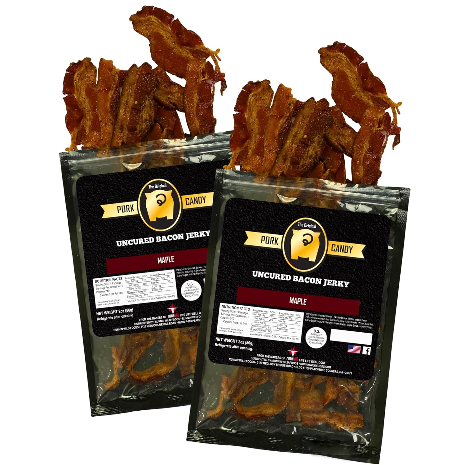 Cecina de tocino de azúcar morena de arce  Sin ingredientes artificiales y sin MSG añadido  Tocino confitado, 4 onzas en total (paquete de 2 bolsas,