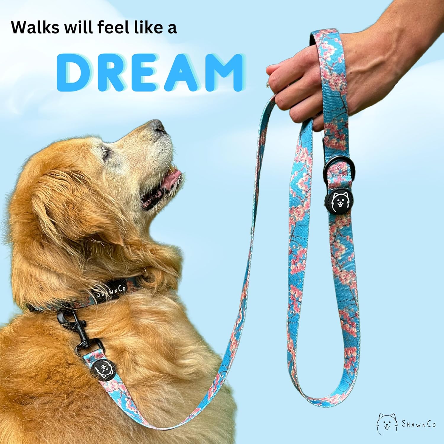 ShawnCo Dream Walk – Correa de nailon para mascotas con mango de neopreno suave para perros pequeños, medianos y grandes (jardín de pecas,