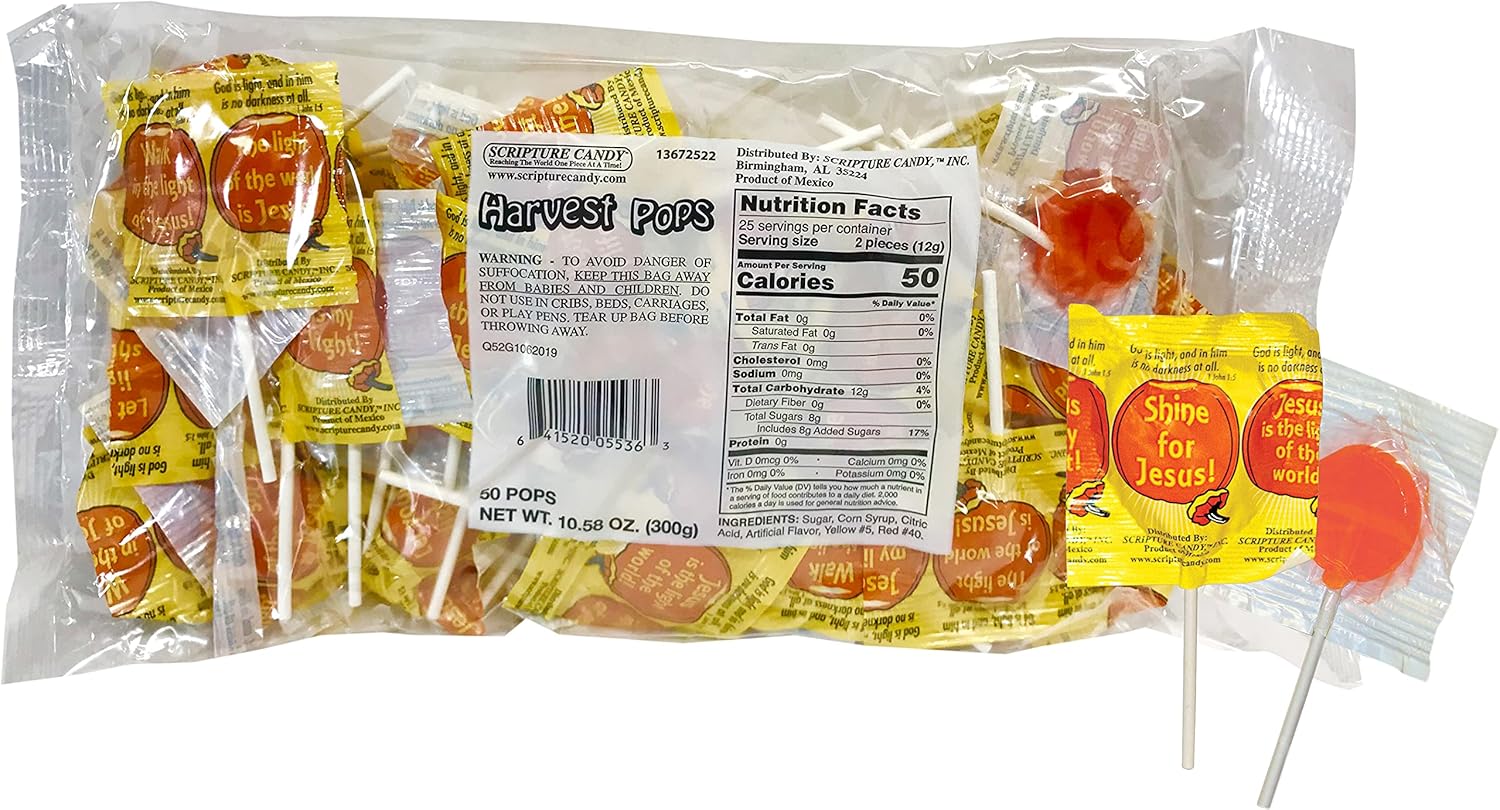 Scripture Candy – Paletas con sabor a naranja con temática de cosecha, 50 unidades