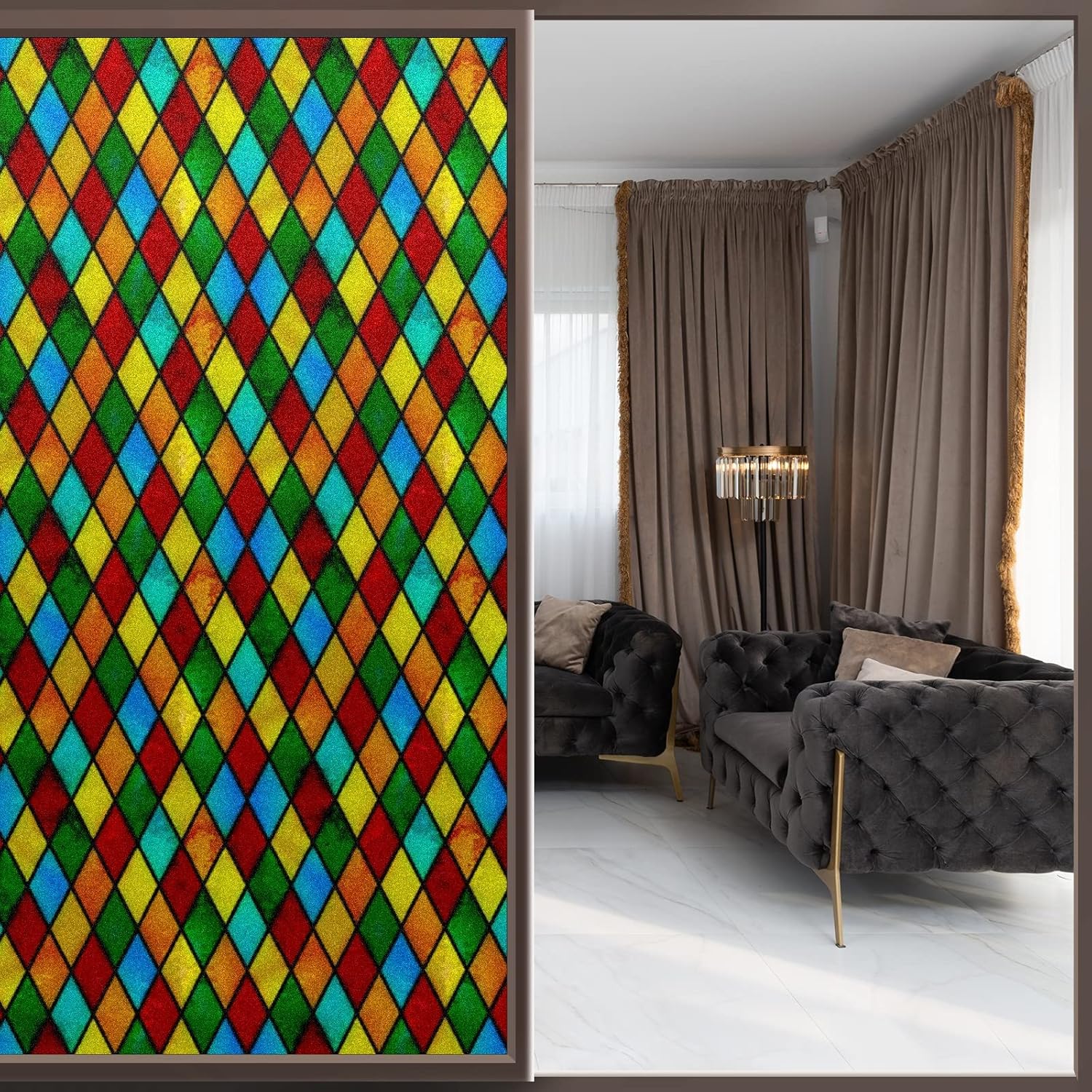 Película de privacidad para ventana de vidrio arcoíris, película de vidrio para ventana, privacidad para ventana, sala de estar, baño, 24 x 36