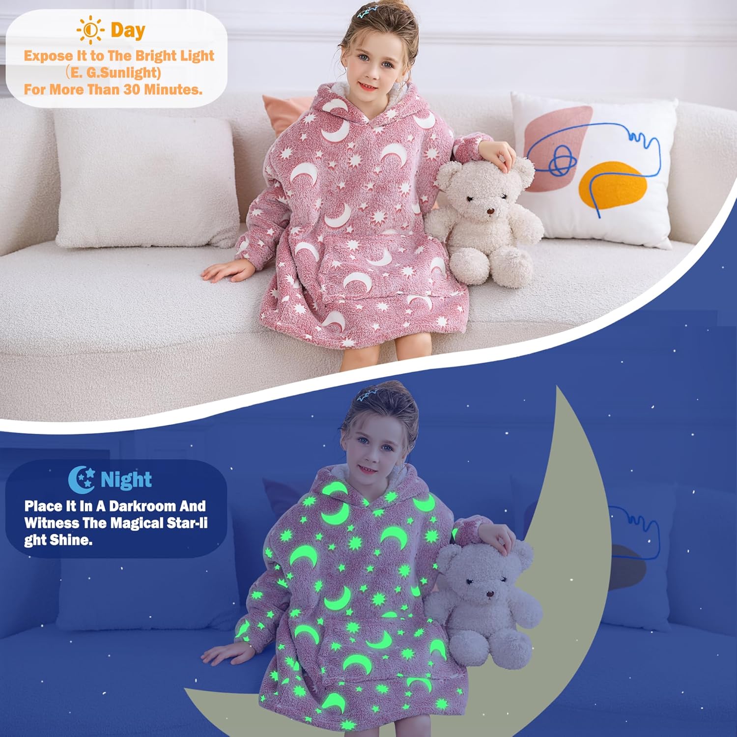Manta con capucha, manta de forro polar Sherpa para niños, manta de franela con capucha de felpa, regalo de sudadera con bolsillo gigante,