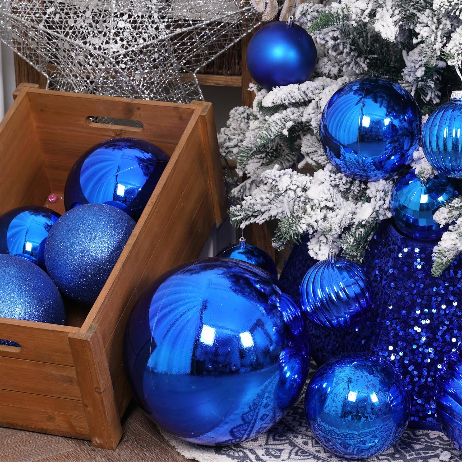 Adornos de Navidad grandes de 10 pulgadas, color azul marino, inastillables, esferas colgantes gigantes, adornos de árbol de Navidad, decoraciones