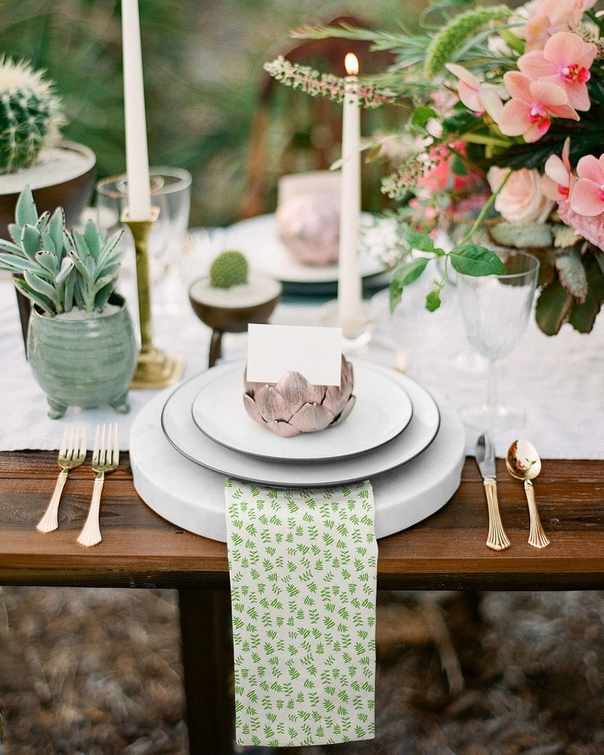Paquete de 6 servilletas de tela para decoración de mesa, flores verdes de granja de 20 x 20 pulgadas, de algodón, absorbentes, reutilizables, para