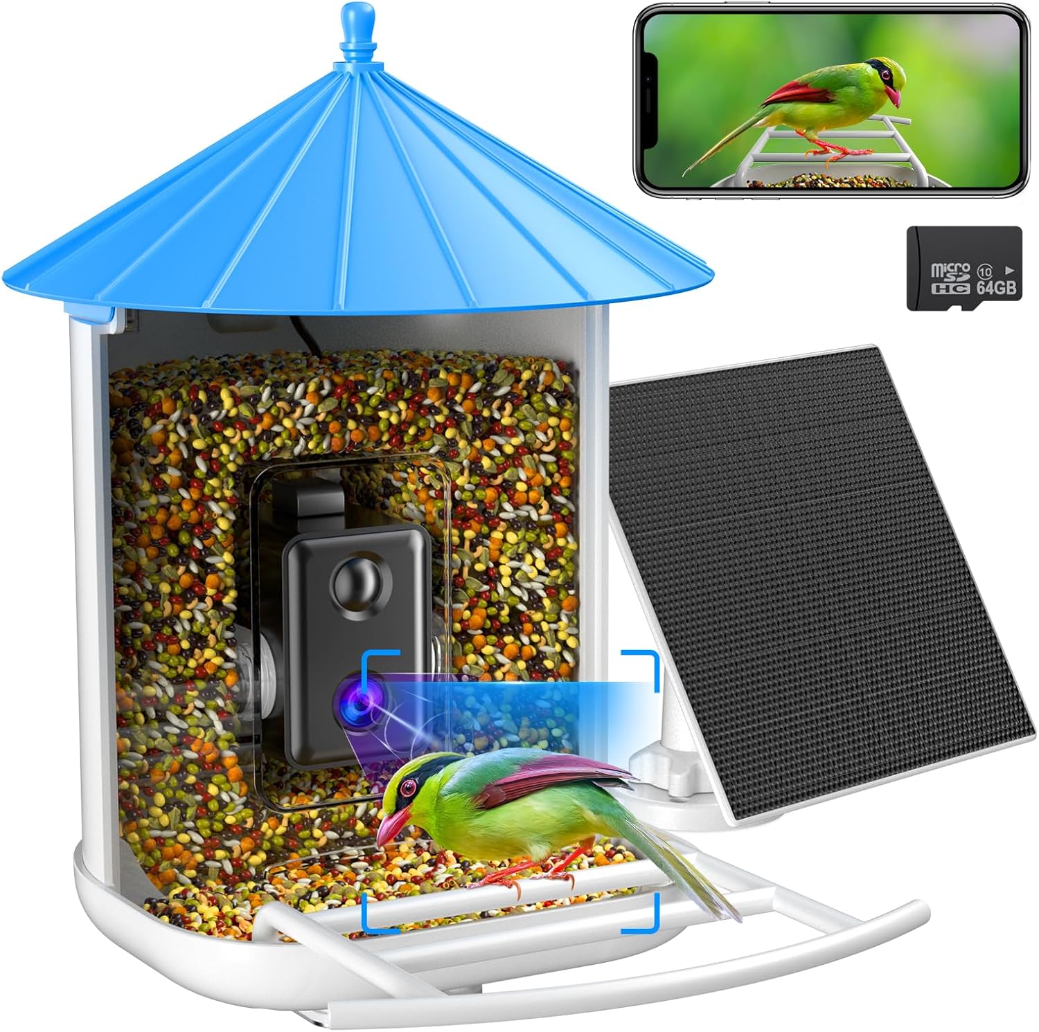 NIVIOP Comedero para pájaros con cámara, alimentador inteligente para pájaros con cámara inalámbrica al aire libre, cámara de casa de pájaros con