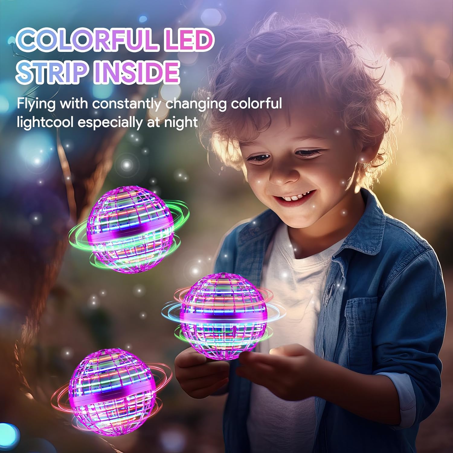 Juguete de bola de orbe volador, juguetes de bola flotante Boomerang controlados a mano, Fidget Flying Spinner con luces mágicas, mini drone Cool