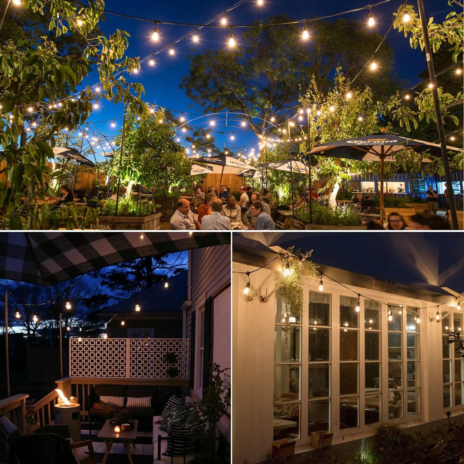 Guirnalda de luces LED para exteriores de 30 pies, impermeable, 2200 K ST38, luces LED para exteriores para patio con 16 bombillas Edison vintage