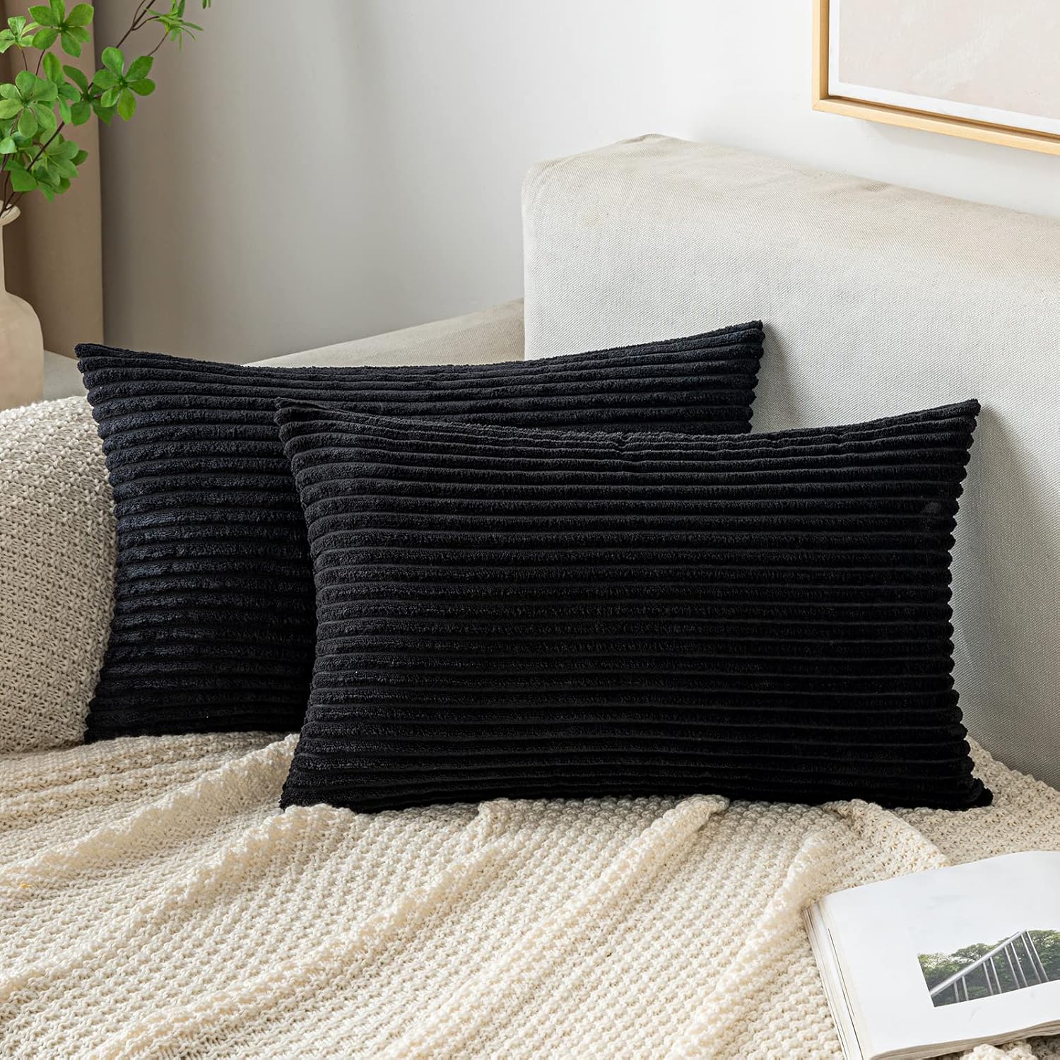 EMEMA Juego de 2 fundas de cojín rectangulares de pana suave a rayas, fundas de almohada de primavera para sofá, dormitorio, silla o automóvil, 12 x