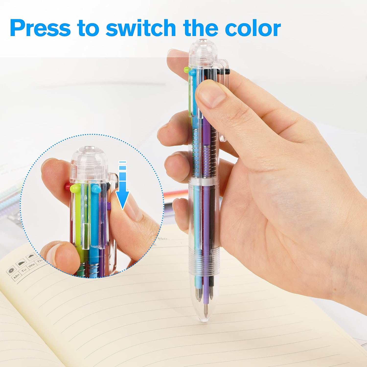 20 bolígrafos multicolor de 6 colores en uno, bolígrafos retráctiles de 0.020 in, bolígrafos de color arcoíris para suministros escolares de