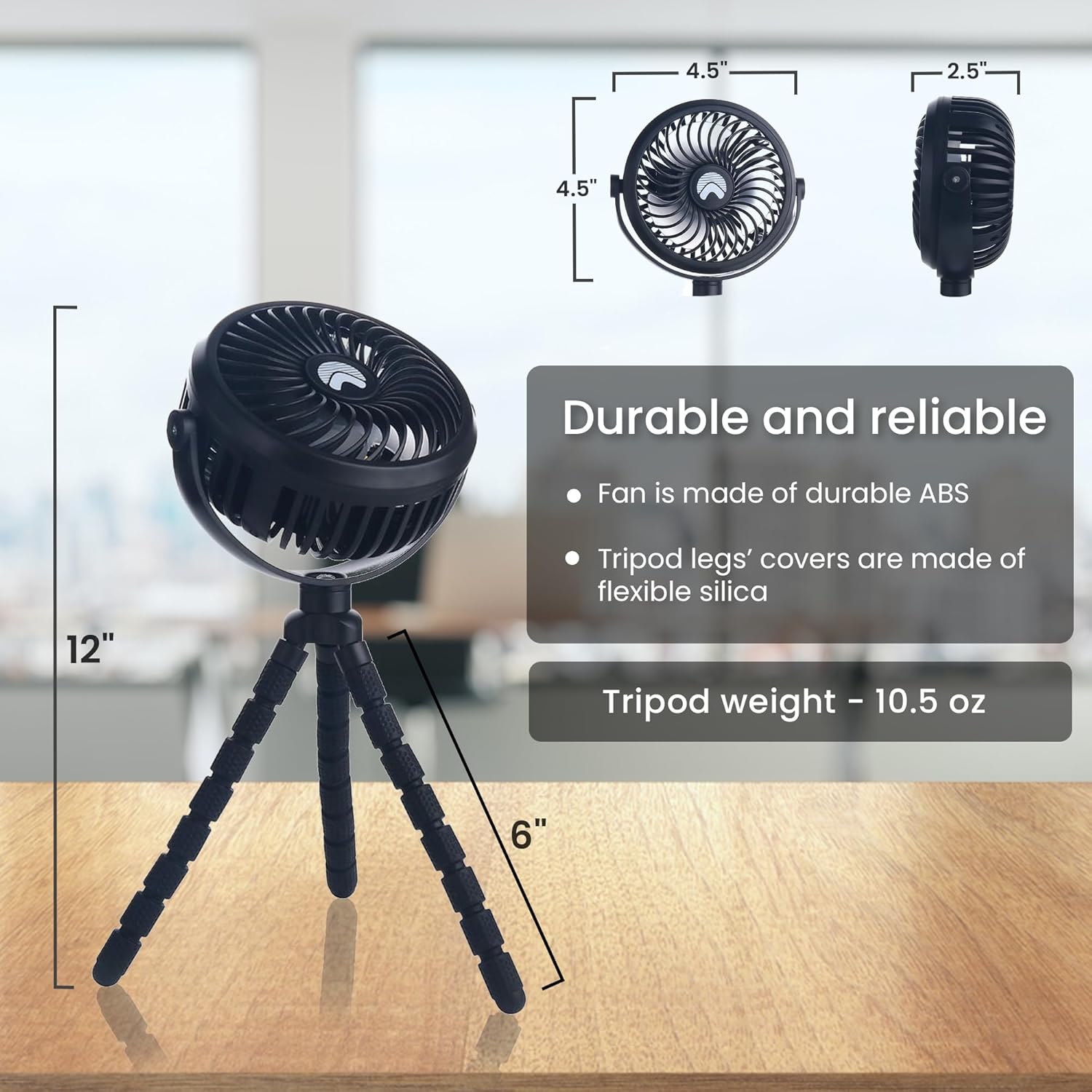 AYL Ventilador portátil que funciona con pilas, ventilador pequeño para cochecito con luces, recargable por USB, rotación de 360, trípode flexible