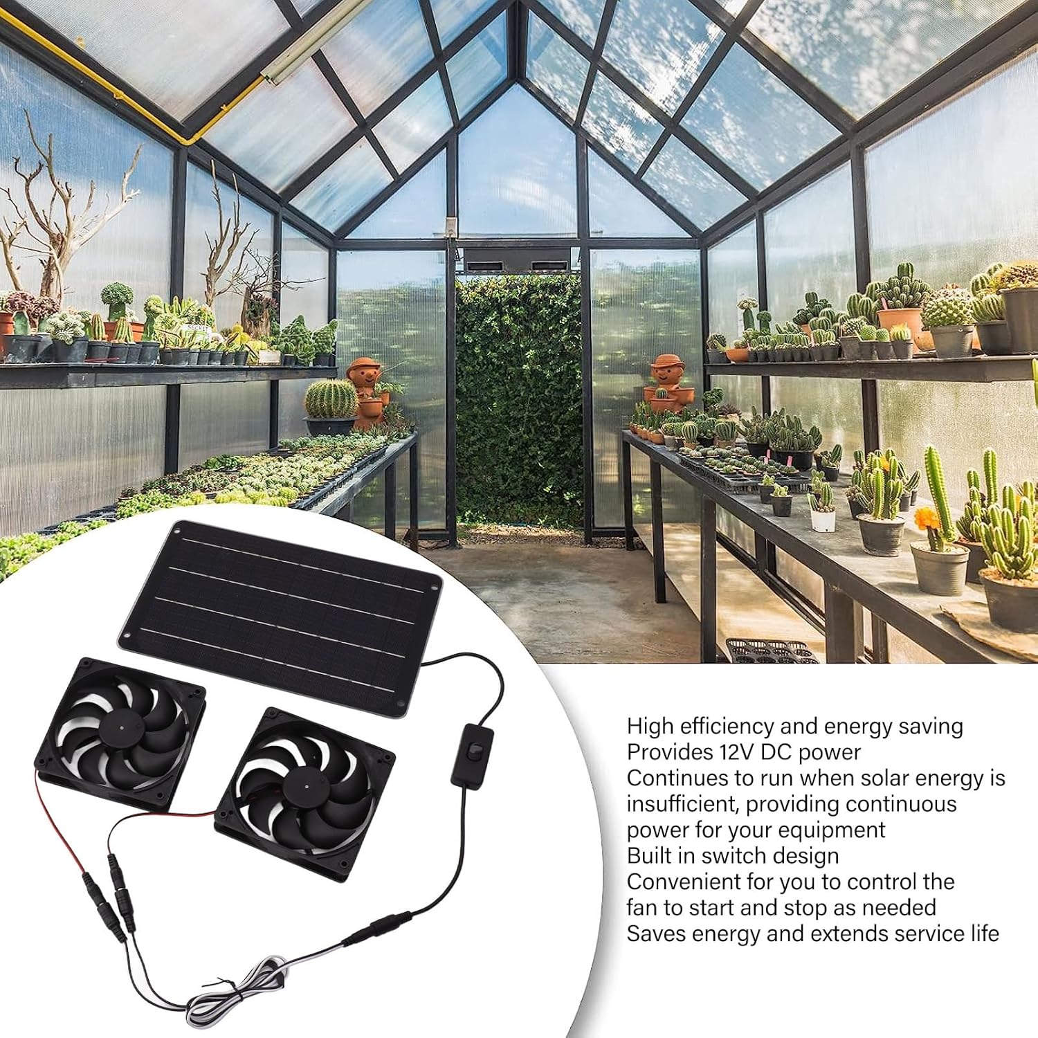Ventilador de energía solar, panel solar de 20 W, kit de ventilador doble con interruptor de encendido y apagado, ventilador solar portátil exterior