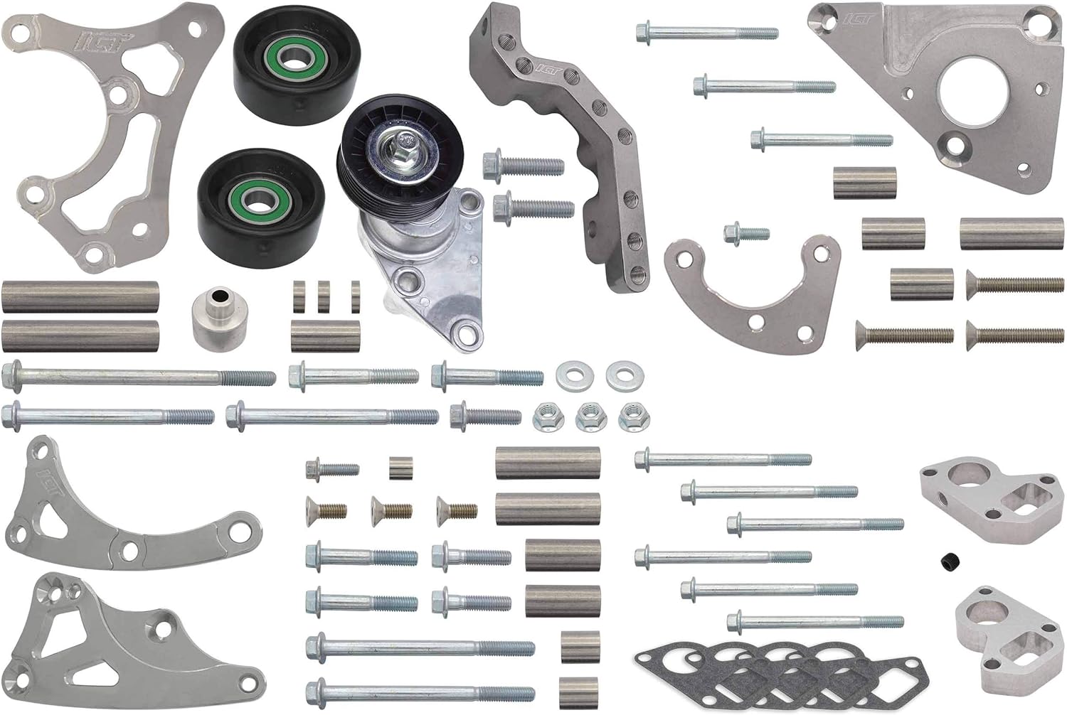 ICT Billet LS Turbo Alternador y soporte de dirección asistida Kit para bomba de agua LS1 LS3 Fabricado en Estados Unidos Aluminio Compatible con GM