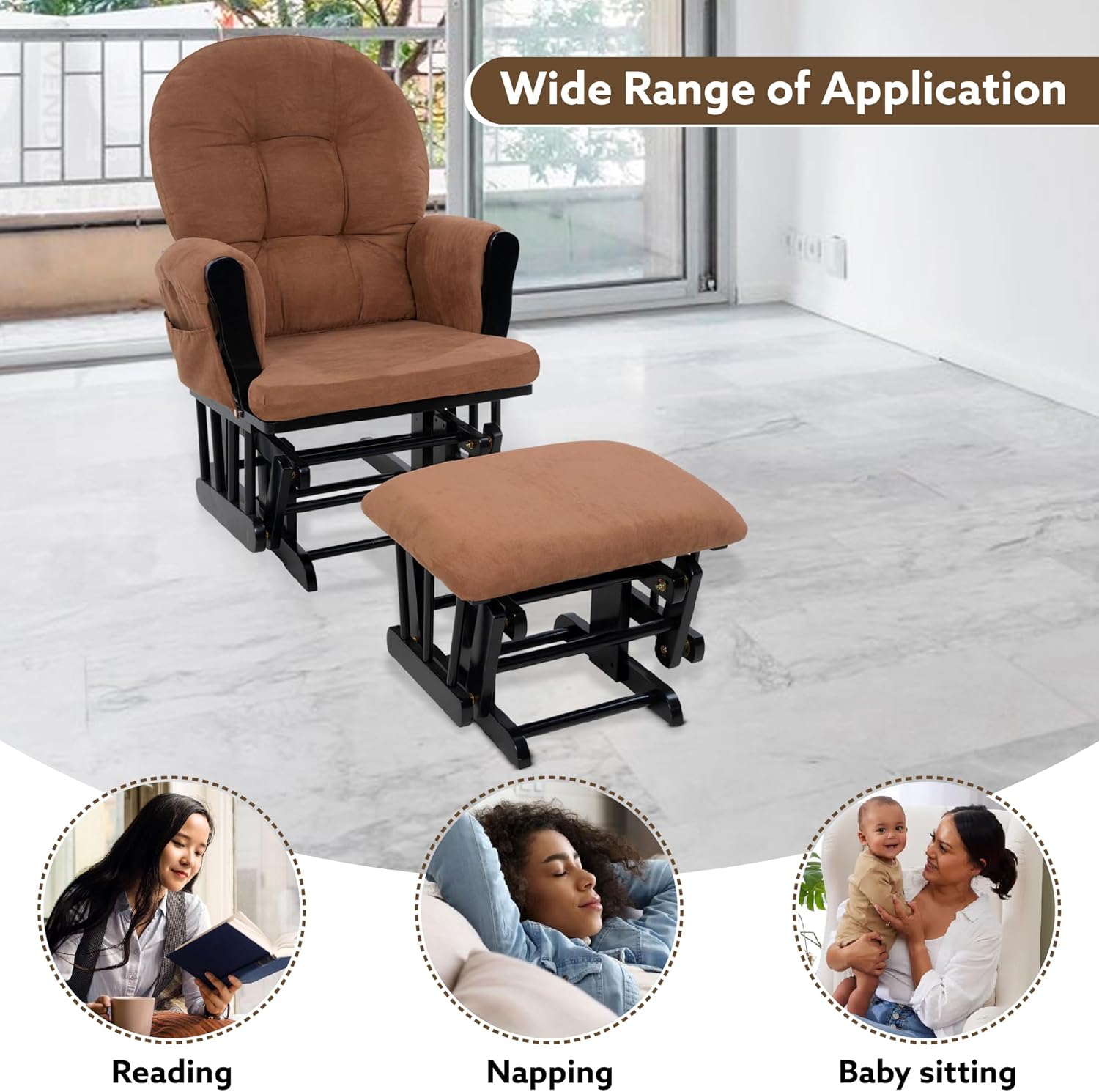 Juego de mecedora y otomana para guardería, mecedora reclinable con otomana, silla mecedora para lactancia materna para habitación de bebé,