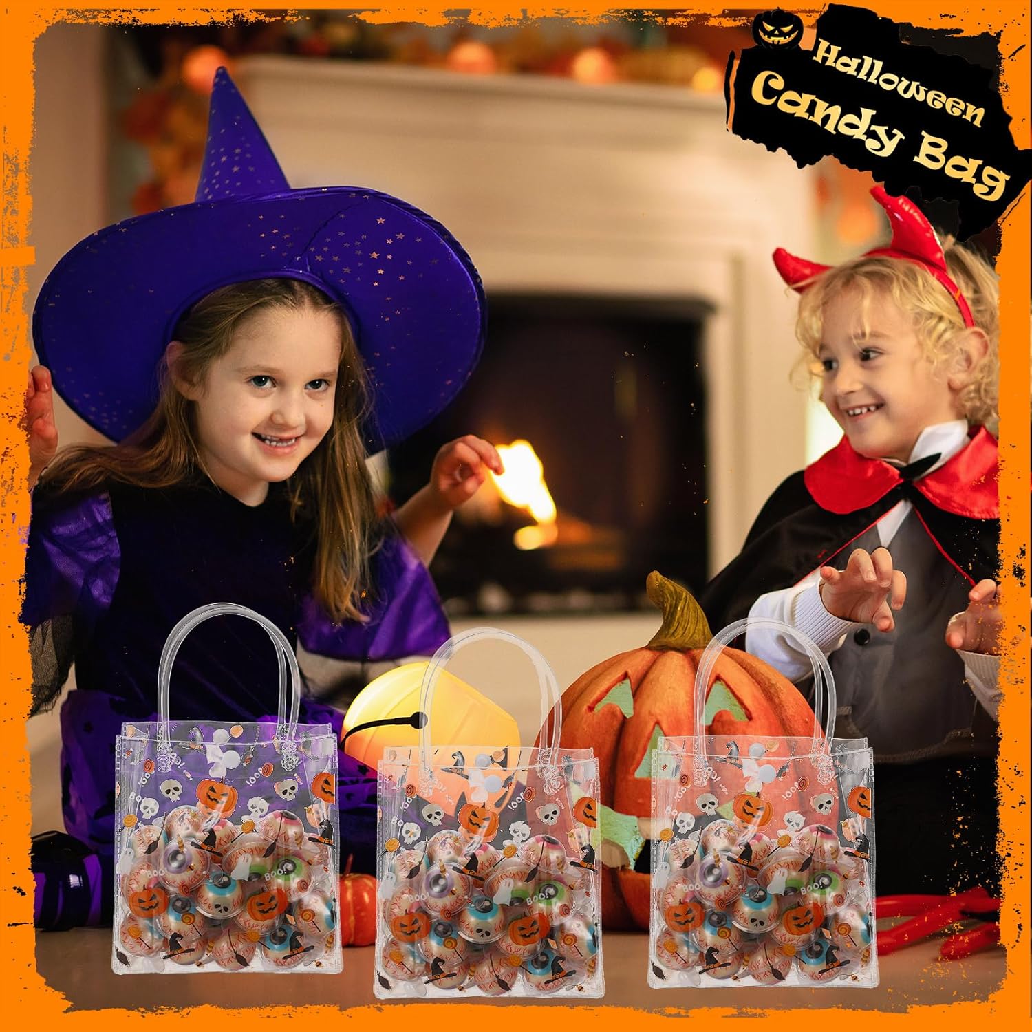Silkfly 50 bolsas de regalo transparentes de Halloween con asa, bolsas reutilizables de PVC para Halloween, compras, bodas, fiestas de cumpleaños