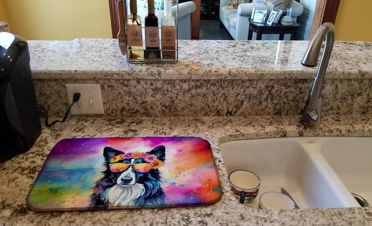 Caroline’s Treasures DAC2466DDM Border Collie Hippie Dawg Dish Drying Mat Absorbent Dish Drying Mat Pad for Kitchen Counter Dish Drainer Mat for