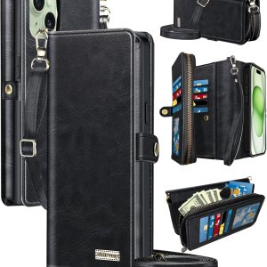 Funda de cuero para Apple iPhone 15 Plus con soporte para tarjetas, accesorios de teléfono para mujeres, hombres y mujeres, paquete de 2 protectores Funda de cuero para Apple iPhone 15 Plus con soporte para tarjetas, accesorios de teléfono para mujeres, hombres y mujeres, paquete de 2 protectores