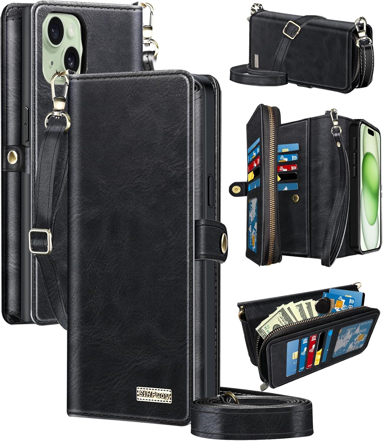Funda de cuero para Apple iPhone 15 Plus con soporte para tarjetas, accesorios de teléfono para mujeres, hombres y mujeres, paquete de 2 protectores