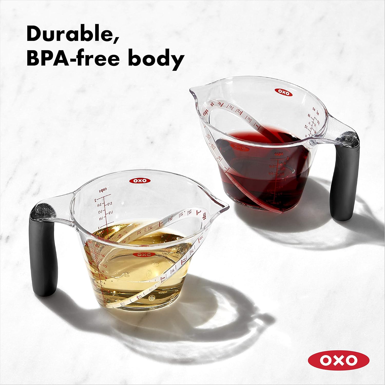 OXO Good Grips – Juego de tazas medidoras en ángulo de 3 piezas y mini taza medidora en ángulo Good Grips
