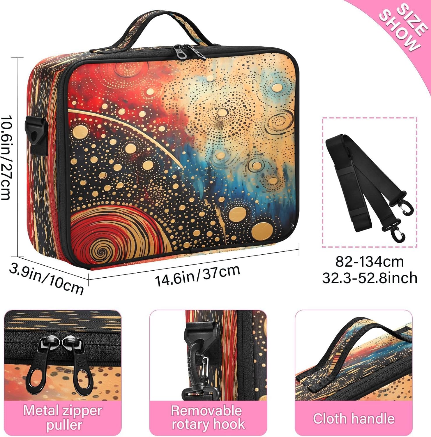 Círculo de arte colorido profesional cosmético portátil bolsa de almacenamiento organizador de maquillaje de gran capacidad organizador de