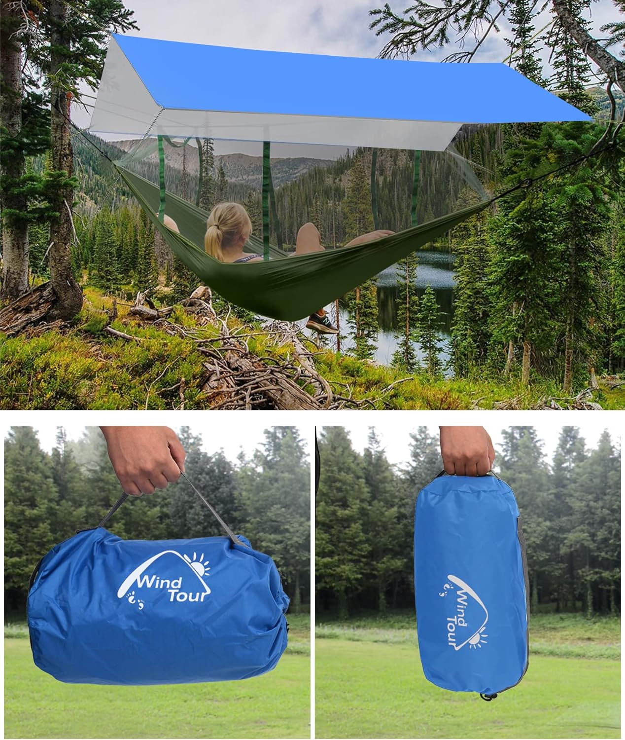 Wind Tour Tienda de campaña multifuncional portátil, toldo de viaje, lona para mochilero, lona para lluvia, toldo impermeable, lona para acampar al