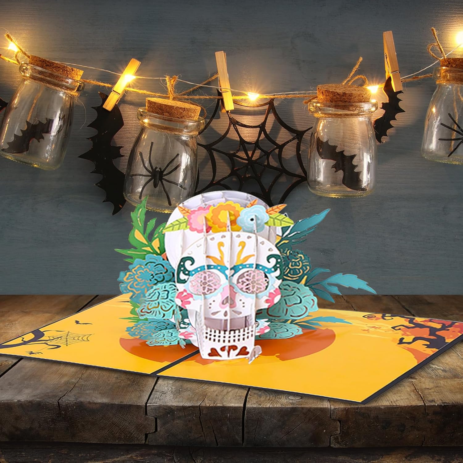 YLOLUL 2 tarjetas emergentes de Halloween con diseño de calavera de rosa, coloridas hechas a mano, 3D, tarjetas de Halloween de 5 x 7 pulgadas,