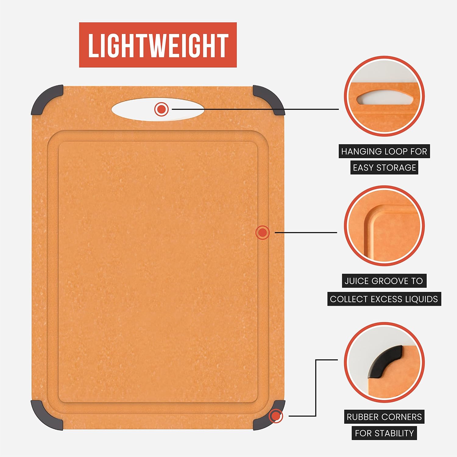 Chef Pomodoro Tabla de cortar de madera para cocina, apta para lavavajillas, doble cara con ranura para jugos, superficie antideslizante no porosa