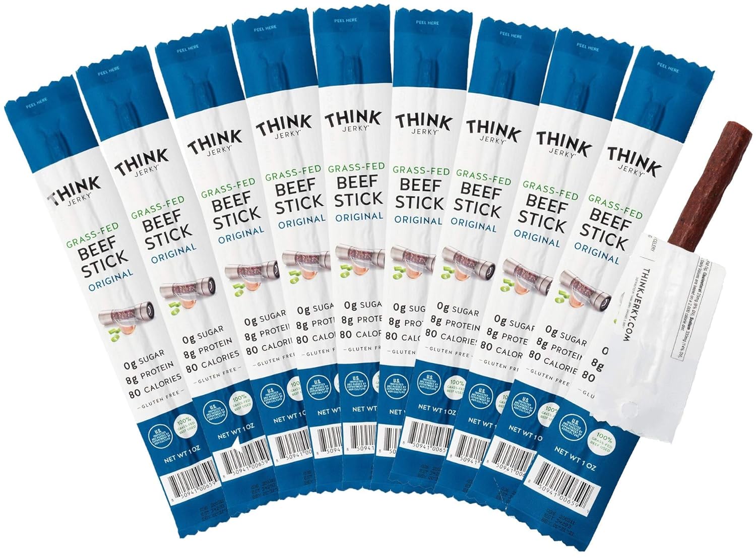 Palitos de carne de vacuno alimentada con pasto y pavo de rango libre de Think Jerky
