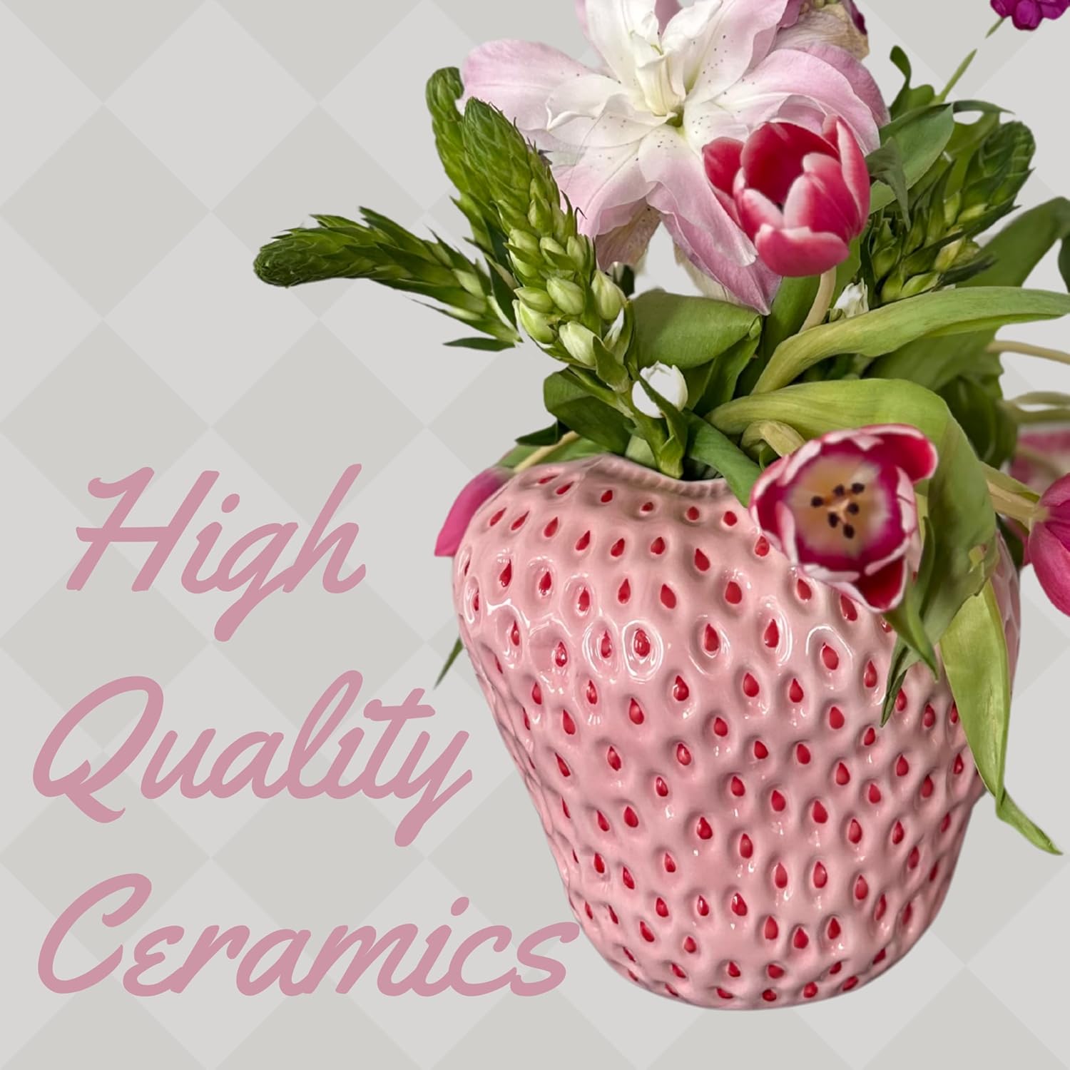 Jarrón de fresa rosa, jarrón único para decoración estética, decoraciones de fresa para cocina, estantería y centro de mesa auxiliar